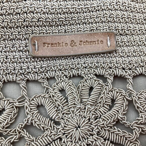 Frankie & Johnnie Shoulder Bag Purse Beige Crochet Rope Floral Coastal Boho - Picture 3 of 13